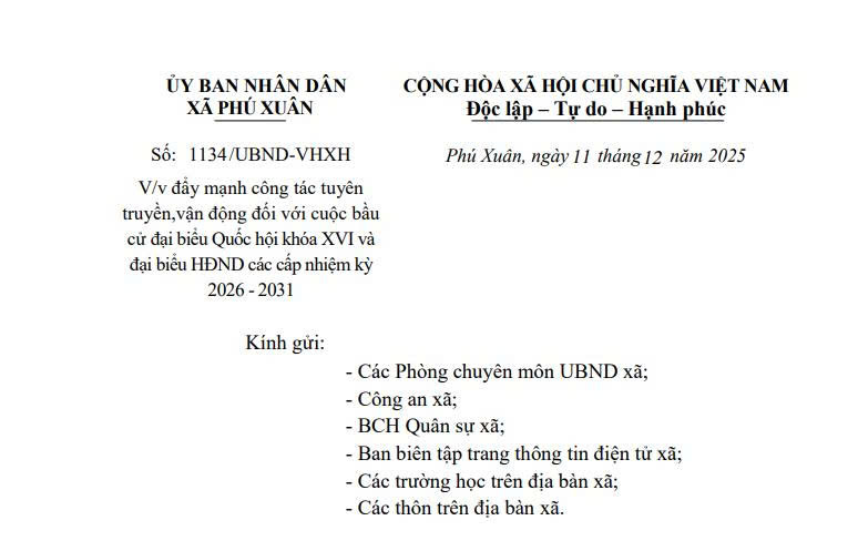 đẩy mạnh công tác tuyên truyền,vận động đối với cuộc bầu cử đại biểu Quốc hội khóa XVI và đại biểu HĐND các cấp nhiệm kỳ 2026 - 2031