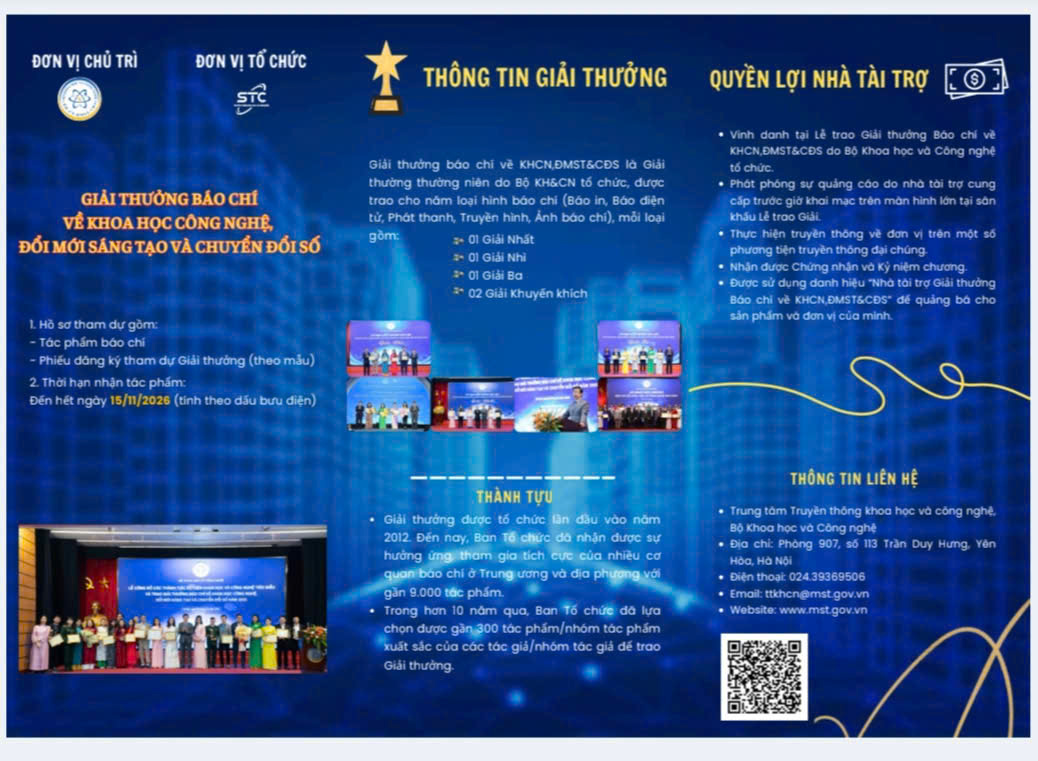 HƯỞNG ỨNG THAM GIA GIẢI THƯỞNG BÁO CHÍ VỀ KHOA HỌC, CÔNG NGHỆ, ĐỔI MỚI SÁNG TẠO VÀ CHUYỂN ĐỔI SỐ NĂM 2026.