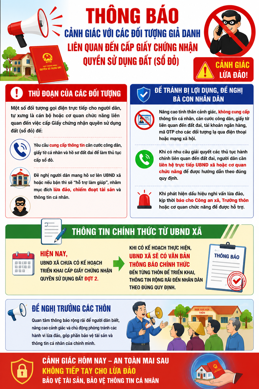 THÔNG BÁO: Về việc cảnh giác với các đối tượng giả danh liên quan đến cấp Giấy chứng nhận quyền sử dụng đất.