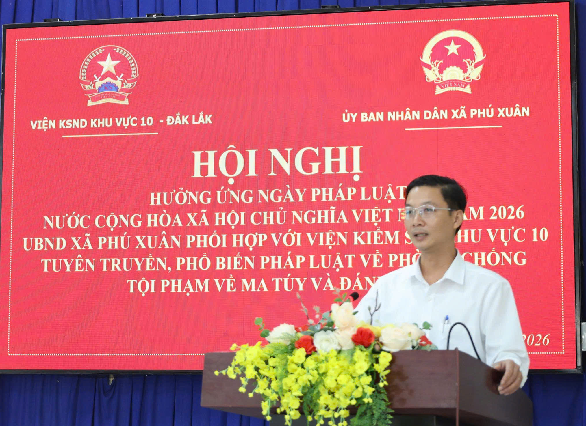 Xã Phú Xuân tổ chức hội nghị hưởng ứng ngày pháp luật việt nam năm 2026, tuyên truyền phòng, chống tội phạm ma túy và đánh bạc.