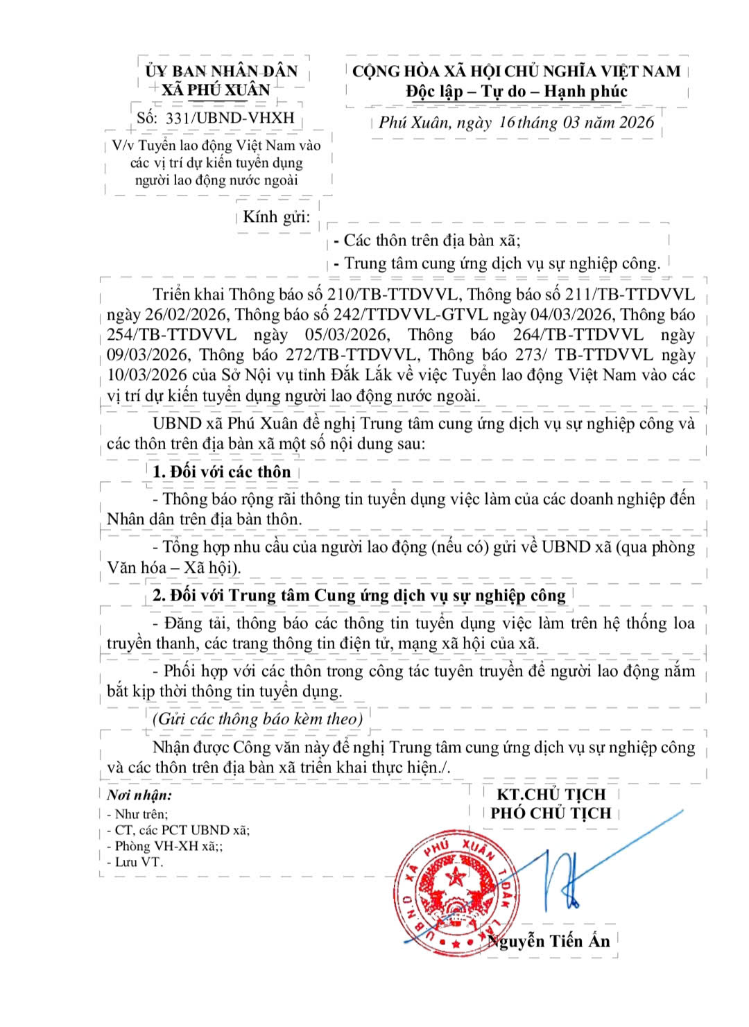 Thông báo: Về việc Tuyển lao động Việt Nam vào các vị trí dự kiến tuyển dụng người lao động nước ngoài.