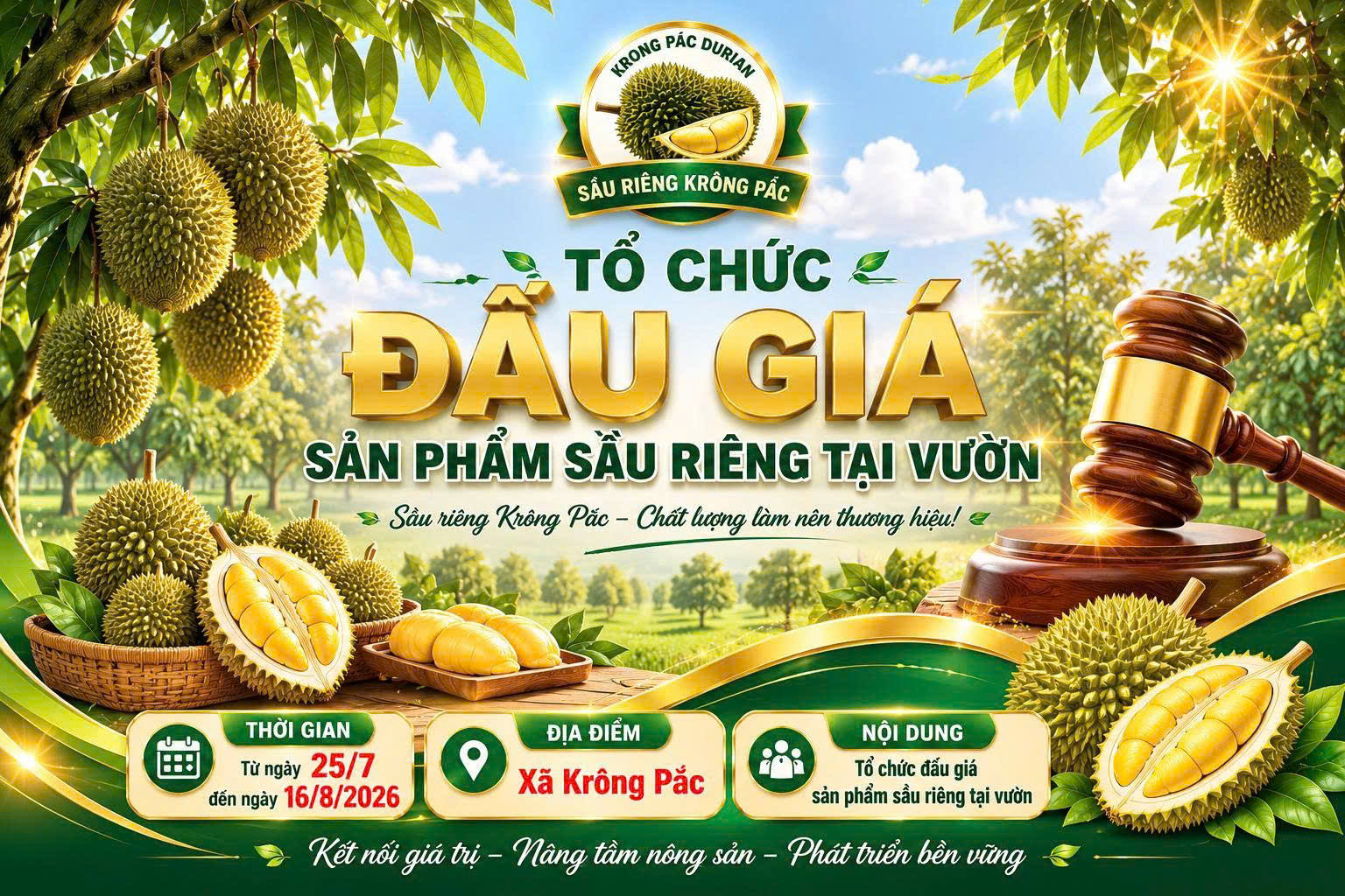Phiên đấu giá giao dịch Sầu riêng đầu tiên trong khuôn khổ Lễ hội Sầu riêng Đắk Lắk năm 2026.