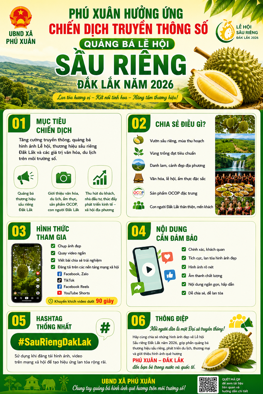 PHÚ XUÂN PHÁT ĐỘNG CHIẾN DỊCH TRUYỀN THÔNG SỐ QUẢNG BÁ LỄ HỘI SẦU RIÊNG ĐẮK LẮK NĂM 2026.