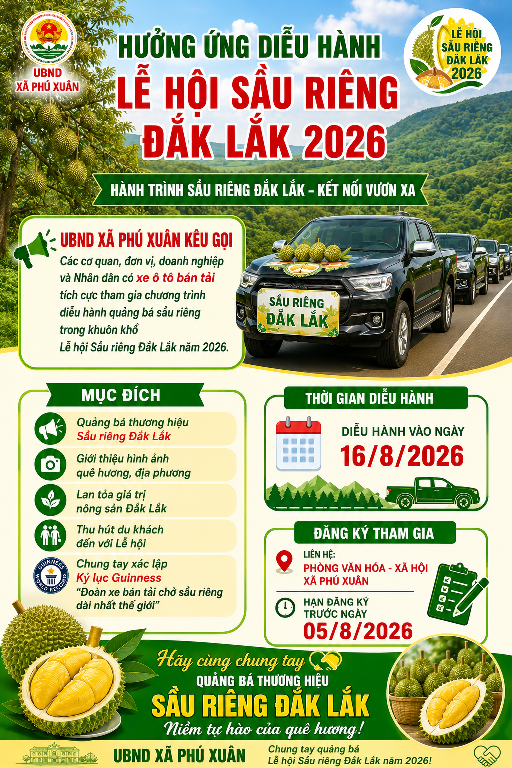 HƯỞNG ỨNG DIỄU HÀNH QUẢNG BÁ LỄ HỘI SẦU RIÊNG ĐẮK LẮK NĂM 2026.