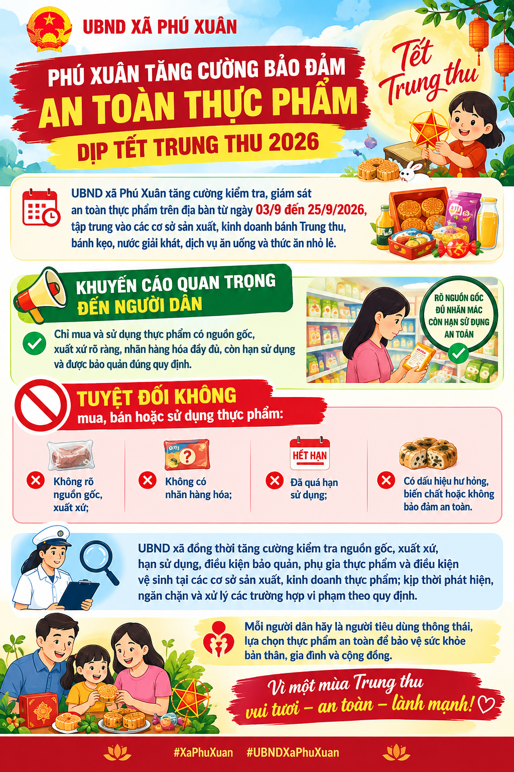 PHÚ XUÂN TĂNG CƯỜNG BẢO ĐẢM AN TOÀN THỰC PHẨM DỊP TẾT TRUNG THU 2026.
